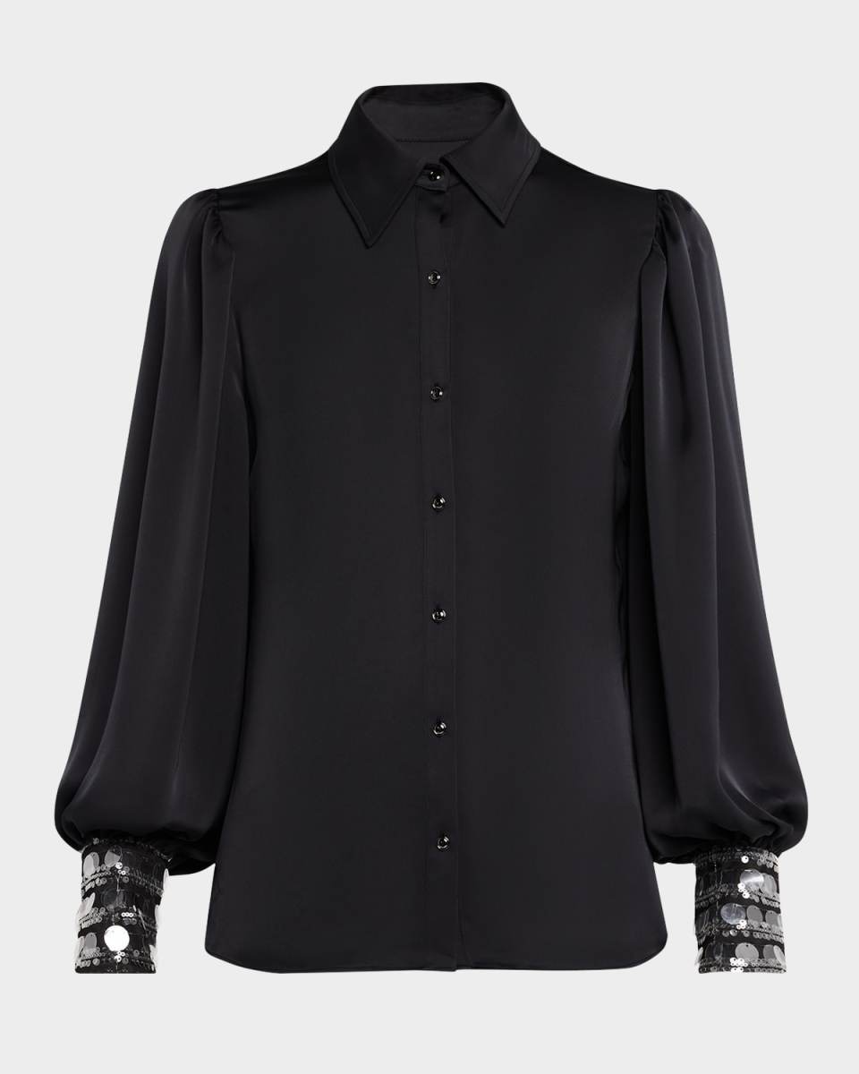 Milca Sequined-Cuff Satin Shirt